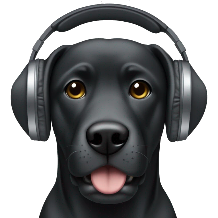 black labador with grey headphones emoji