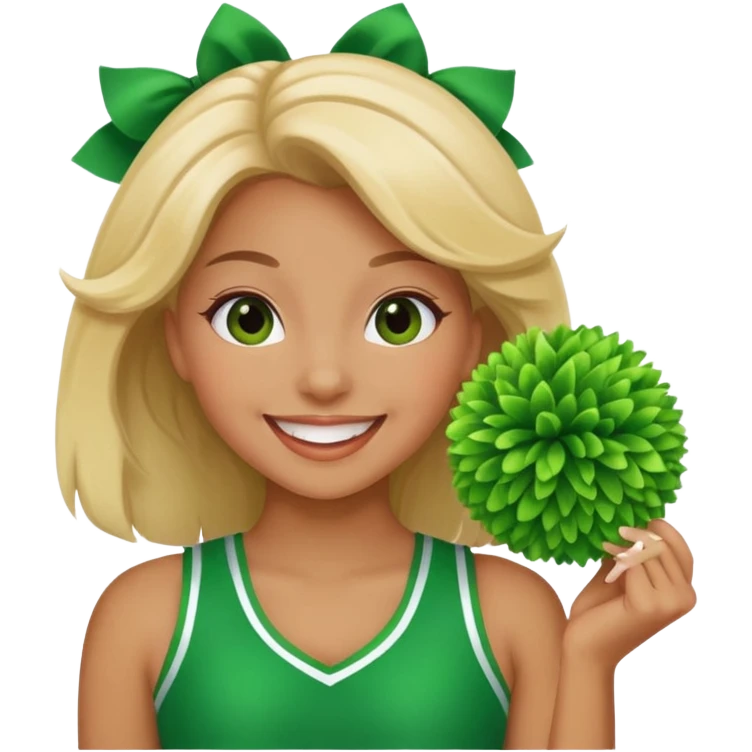 football cheerleader, holding a cheering pom, green  emoji