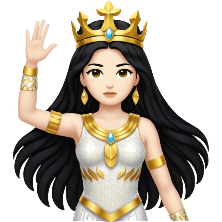 Nike, Goddess of Victory from Gods and Goddesses with long black hair, white and gold sequin outfit emoji