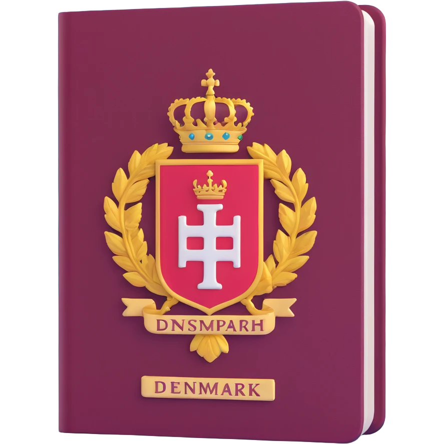Danish passport, burgundy red with Denmark coat of arms emoji