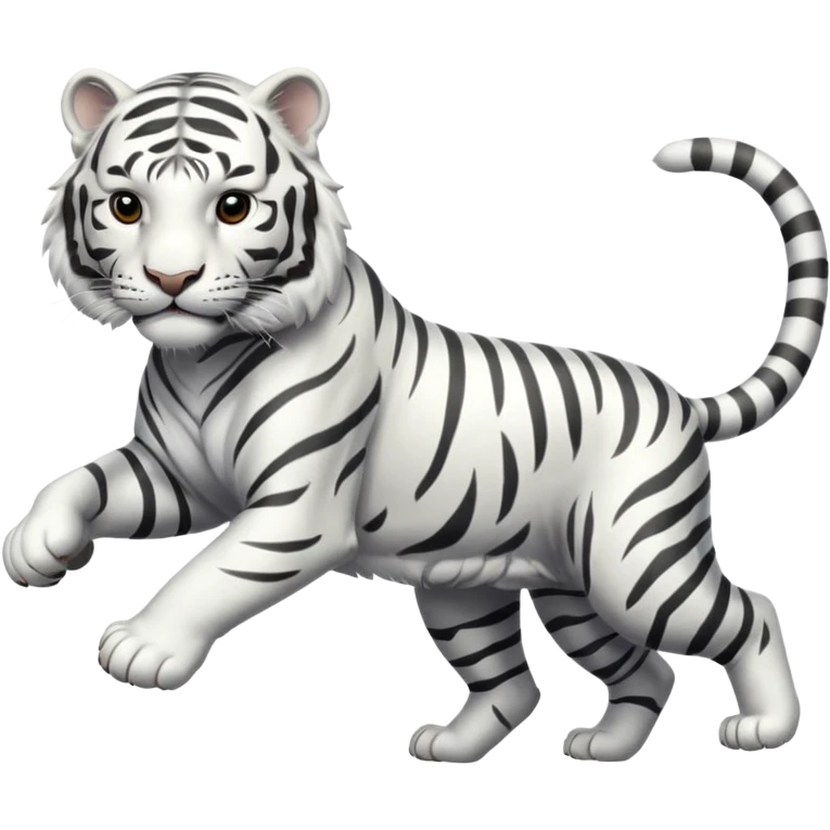 A white tiger pouncing at the screen with silver accsents make it less cartoon looking  emoji
