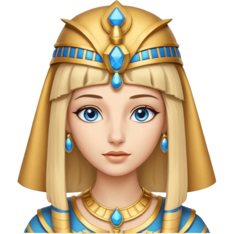 Cleopatra vestita da faraone con il cappello da faraone ma con gli occhi azzurri e i capelli lunghi biondi non troppo chiari con il cappello da faraone dorato senza frangia capelli medio lunghi   emoji