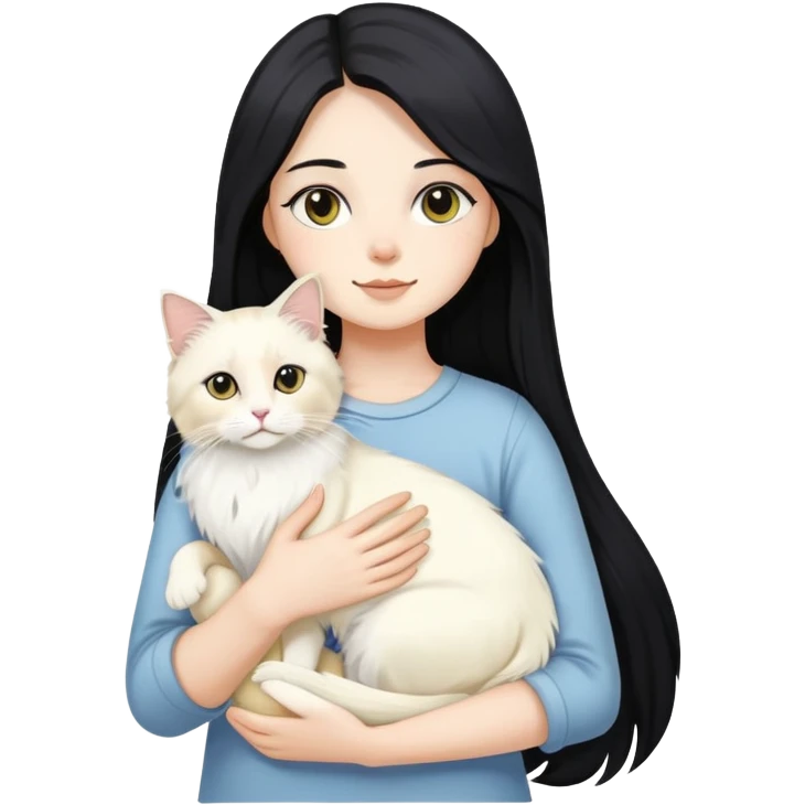黑长发女生抱着一只白色浅黄色的布偶猫 emoji