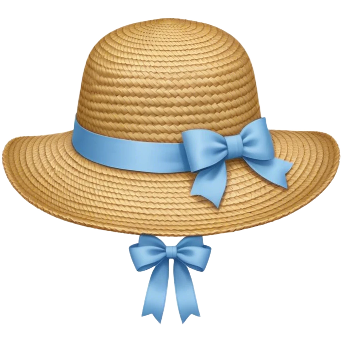 Straw garden hat with light blue ribbon and bow emoji