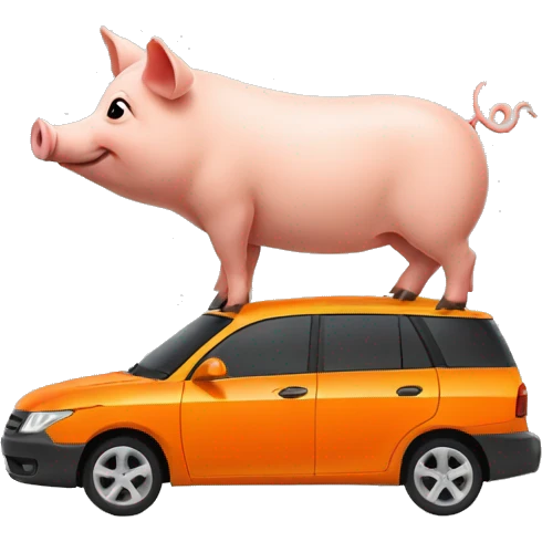 Pig driving orange mpv car emoji