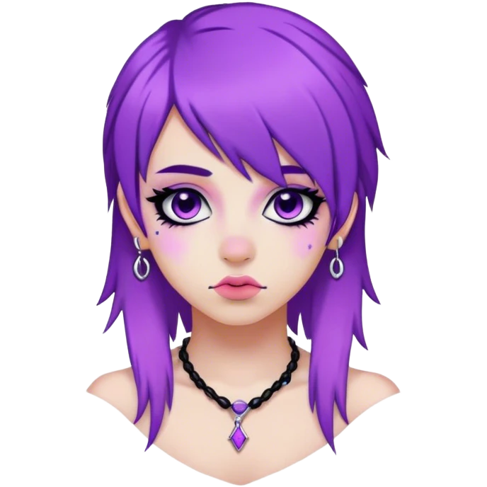 Emo girl with purple mullet and piercings and black eyeliner  emoji