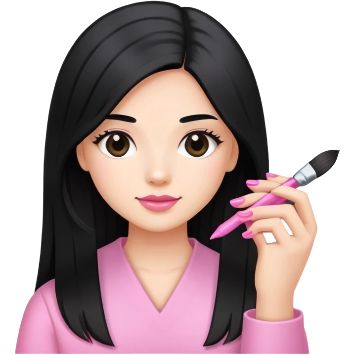 Pink Nail Tech with black long hair holding small acrylic brush emoji
