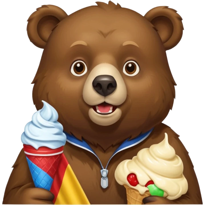 A bear who eats ice cream and Rossi's flag in the background emoji