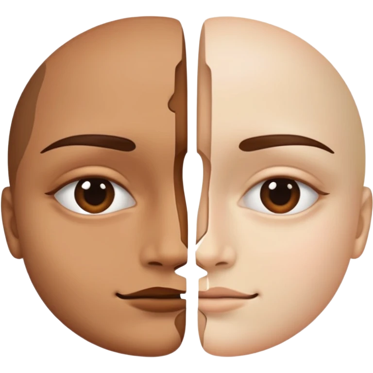 face split into two halves, one half realistic, other half art style emoji