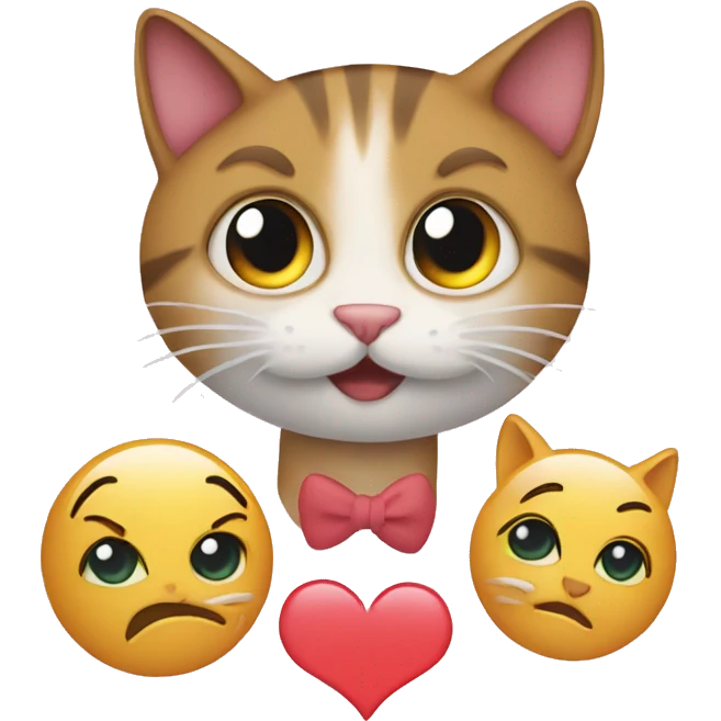 Cat made out of a circle emoji and two heart emojis emoji