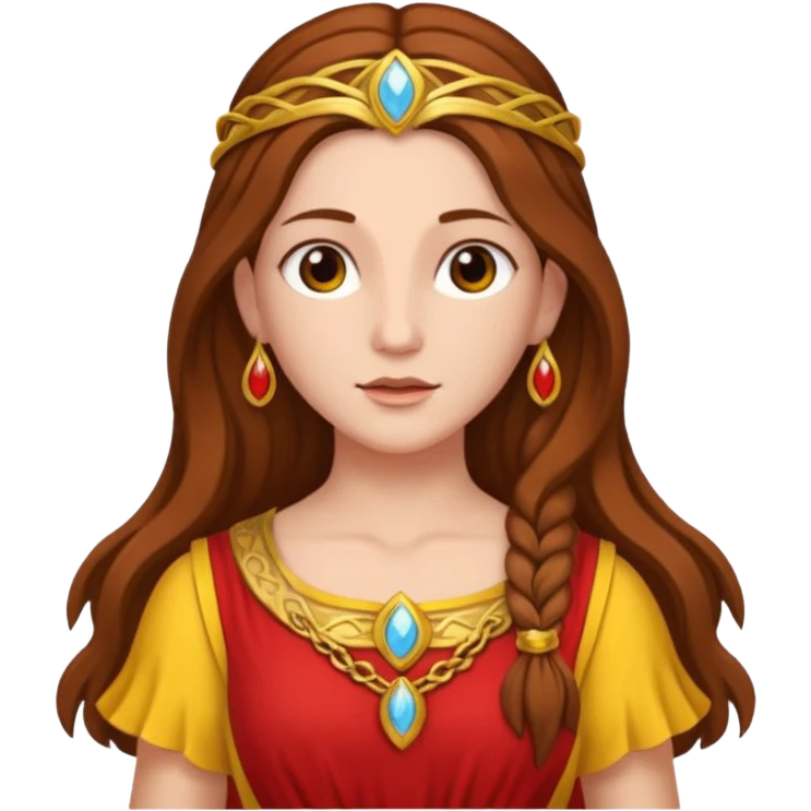 Vesta, Hearth Goddess from Rome Mythology with long brown hair, red and yellow outfit emoji