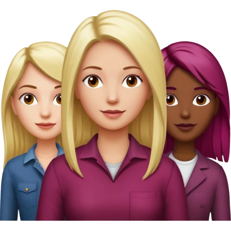 One woman medium length blond highlights hair and One man medium dark skin no hair and One woman long beetroot colour hair  emoji