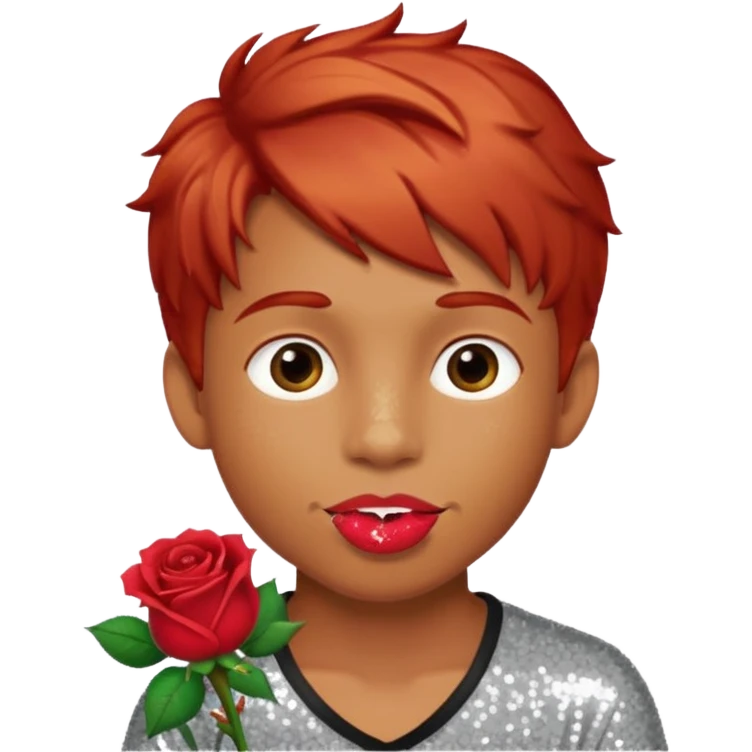 red glitter naughty-looking boy with a rose in his mouth emoji