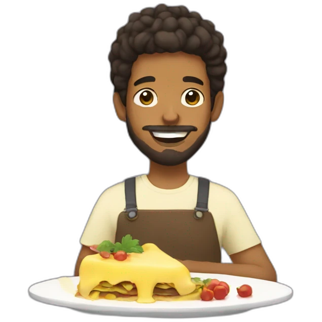 a young brown man with beard eating a raclette emoji