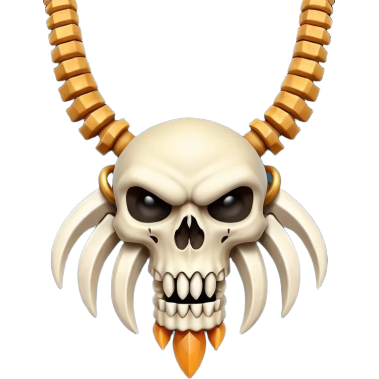 barbarian necklace object icon, necklace made of bones and fangs, rugged tribal jewelry, 3D cartoon, mobile game icon style, centered, clean background, no text, no watermark emoji