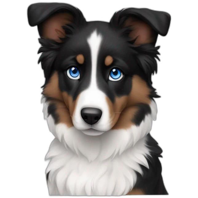 black, white and fire puppy american shepherd with blue eyes emoji