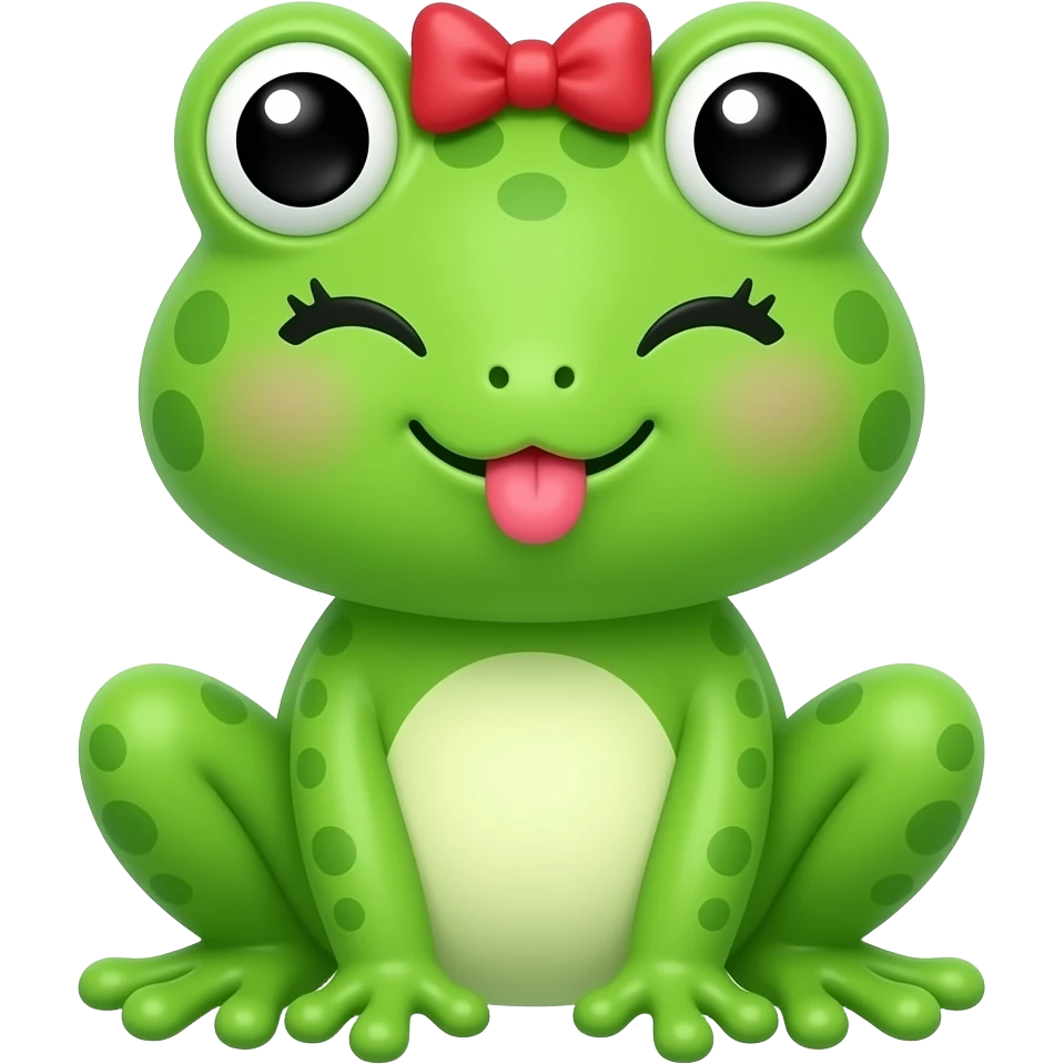 kawaii frog winking and blowing a kiss emoji
