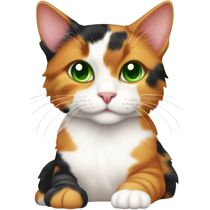 Calico Cat Full Body sitting down with green eyes emoji