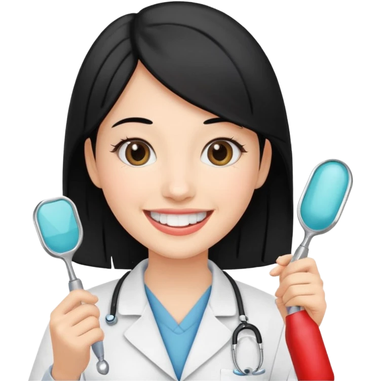 estudiante mujer de odontología con el cabello negro con un explorador  emoji