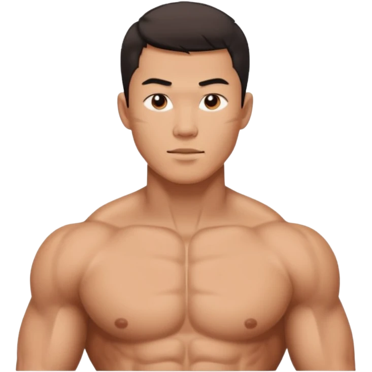 A standing buff shirtless asian guy with a really square jawline emoji