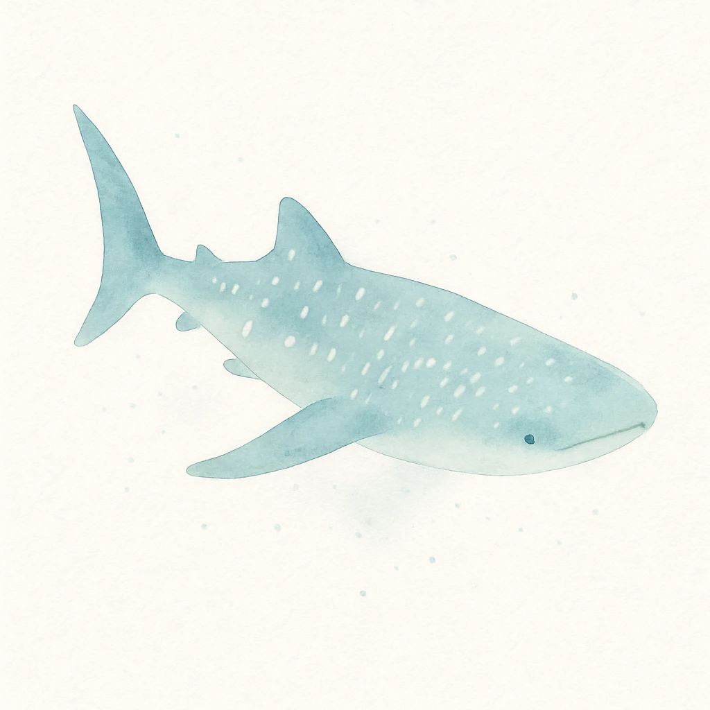 watercolor painting of a whale shark, swimming gracefully, light blue and teal hues, subtle splashes, dreamy aquatic feel emoji