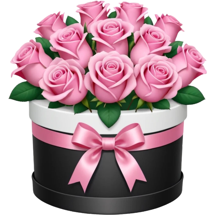 bouquet of pink 15 roses in a round white box emoji