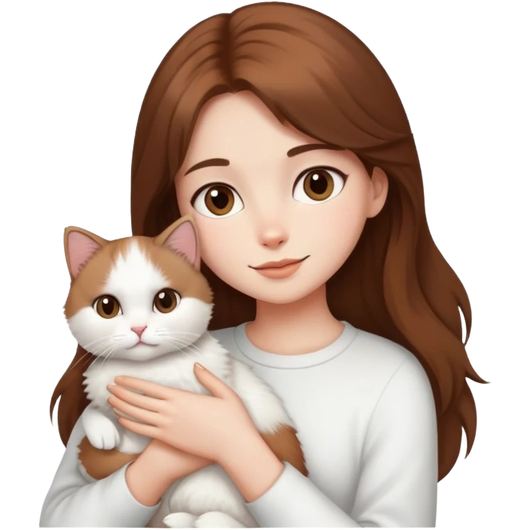 Brown-haired girl holding a white cat emoji