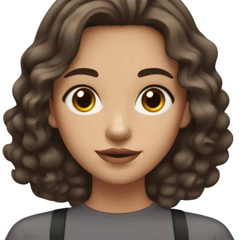 girl of 17, wavy dark brown hair, crowded, brown eyes, light red lips emoji
