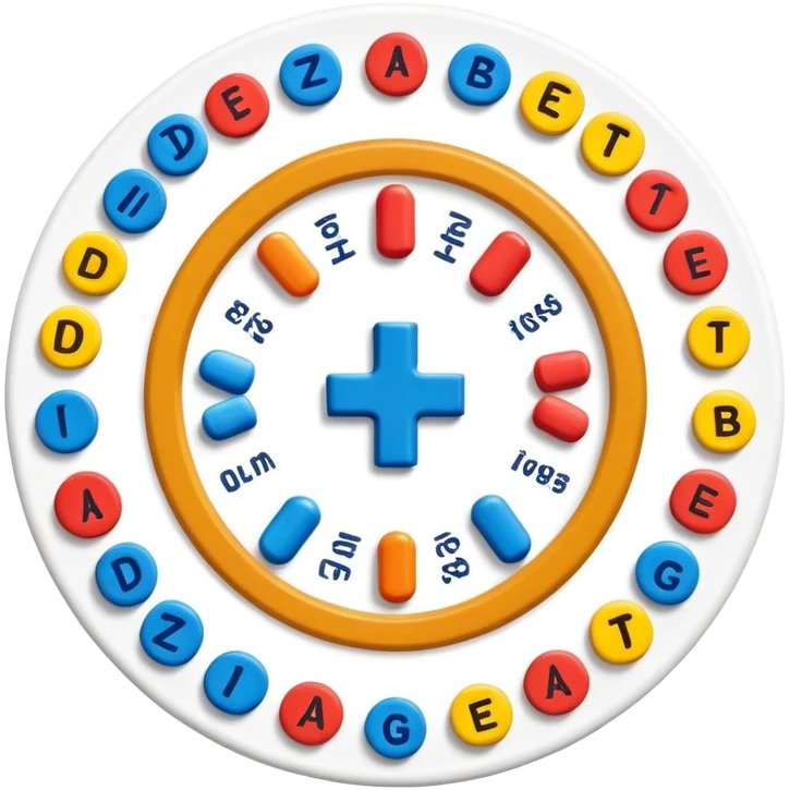 circle logo for a website about Type 1 diabetes and aging to share knowledge and ways of coping, energetic, as a board game emoji