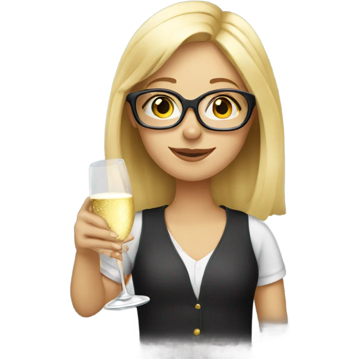 Blond girl wearing glasses drinking champagne  emoji