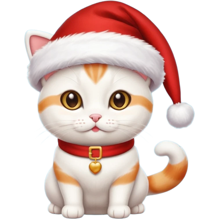Cute whute cat wearing SantaClous's hat emoji