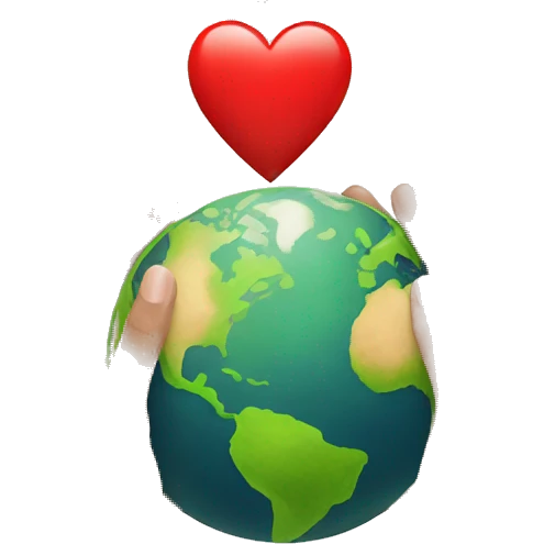 hands holding earth with red heart emoji