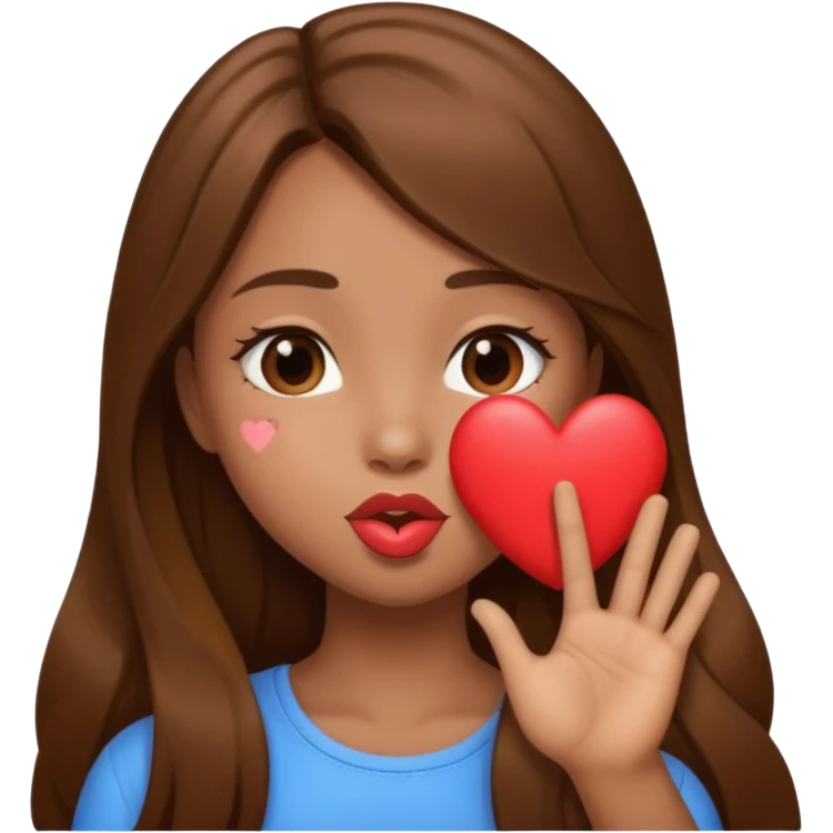 A girl with long brown hair sending a kiss/heart, no hand emoji