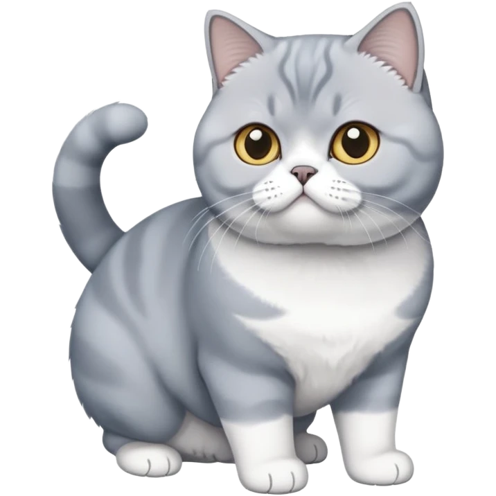 Full body photo of a blue and white British shorthair emoji