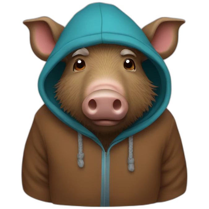 wild tired brown boar in hoodie and winter hat emoji