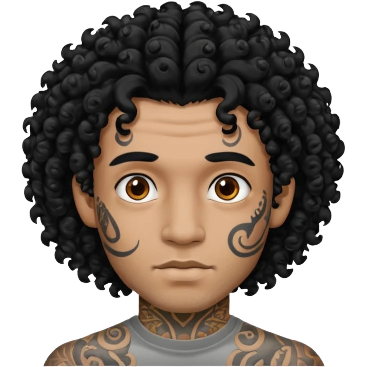 man curly hair and face tattoo emoji
