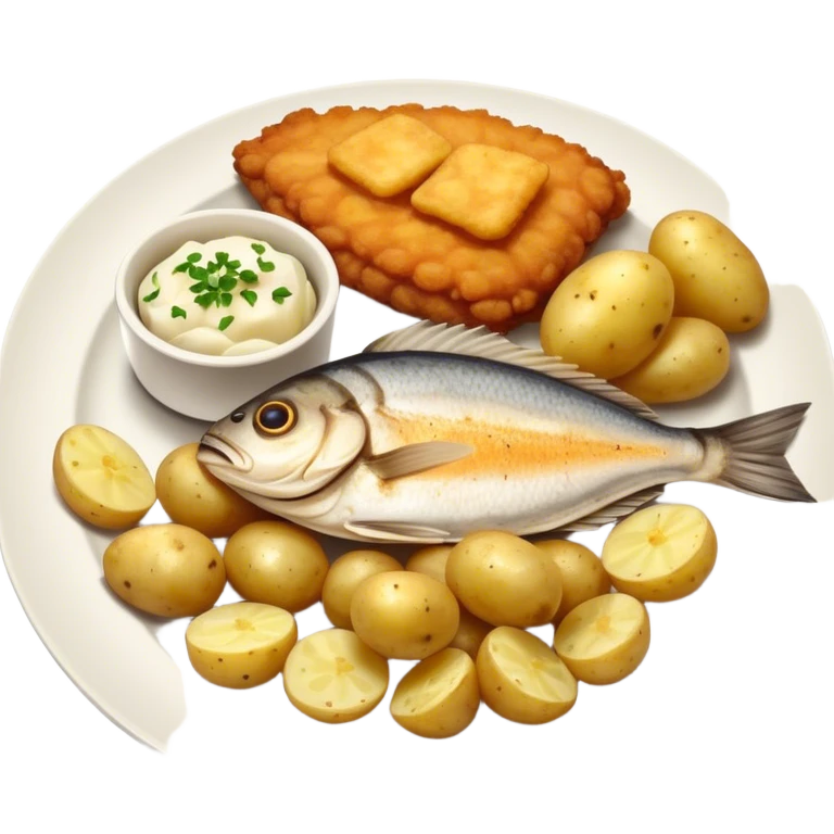 Fried fish with boiled potatoes emoji