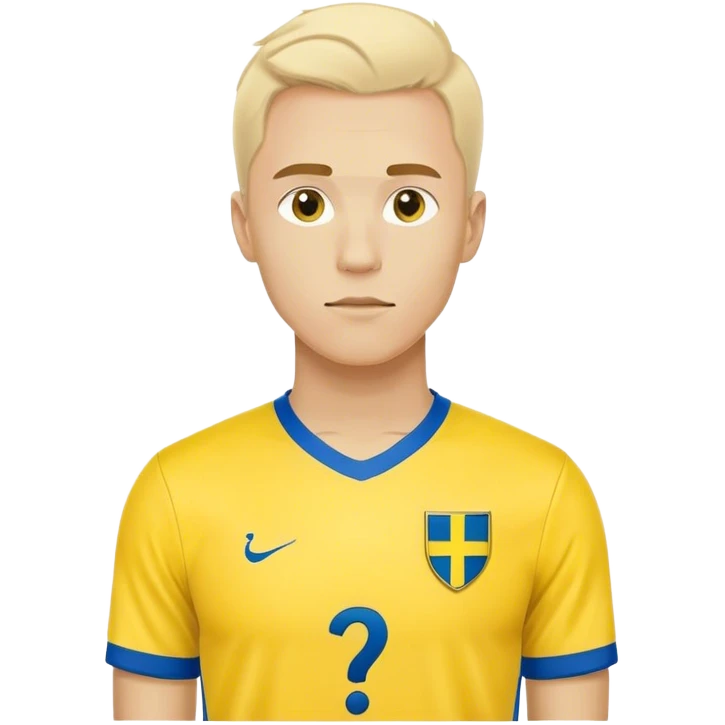 Swedish male soccer player with question mark on the right corner with yellow and blue clothes and with the Swedish flag on the chest emoji