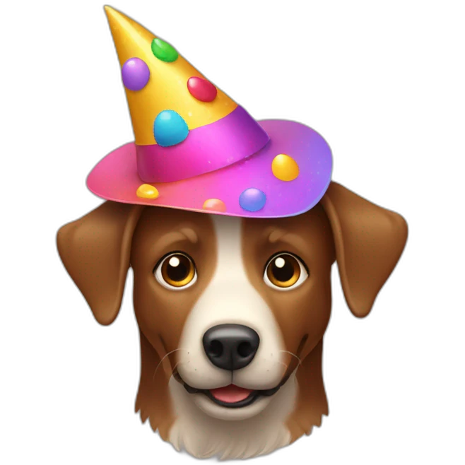 dancing brown dog with a party hat emoji