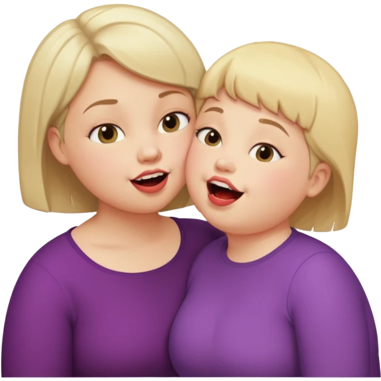 Chubby little woman kissing tall woman with huge teeth and short hair emoji