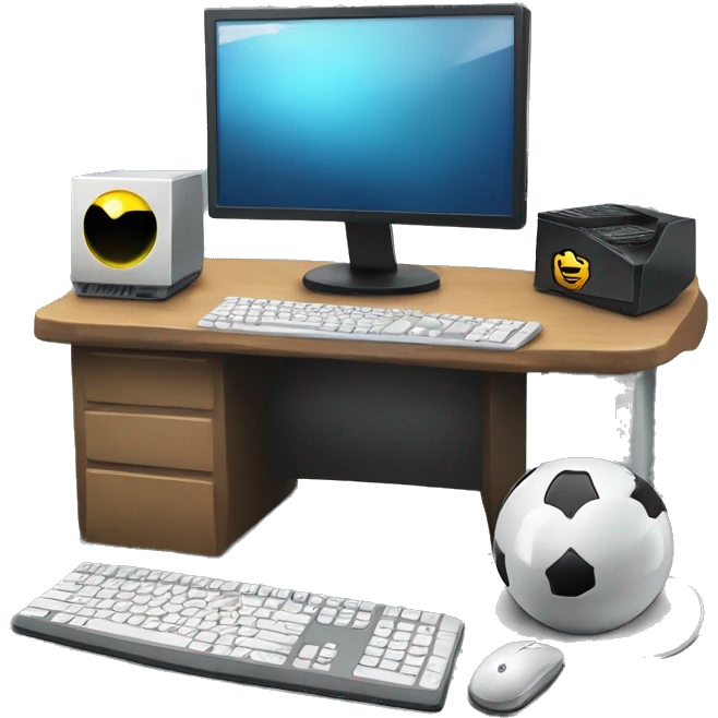 Gaming pc with keyboard and mouse on a computer desk emoji