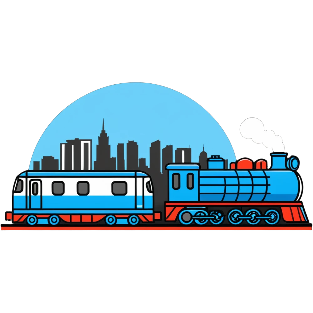 A cartoon locomotive train drinking vodka, with Moscow skyline in background emoji