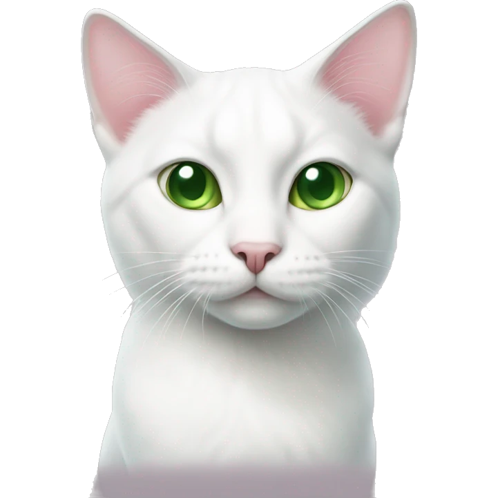 White cat with gray, pink nose, green eyes emoji