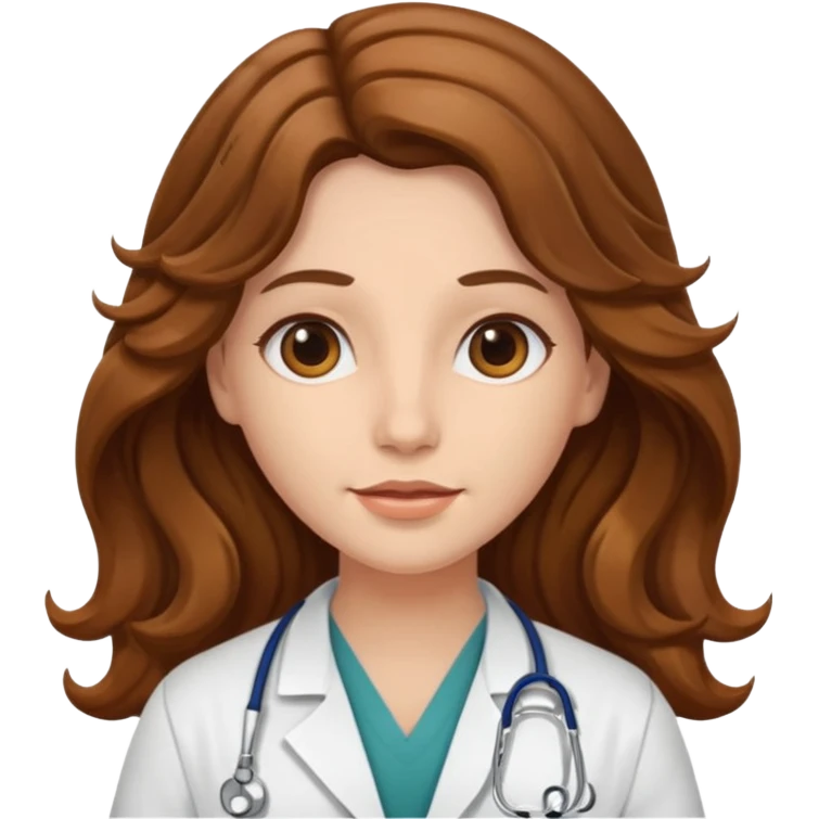 médica, cabelo castanho, pele branca, cabelo ondulado, cabelo comprido emoji