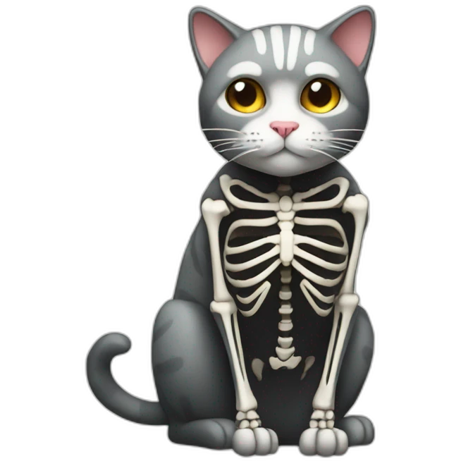 cat with skeleton body and heart emoji