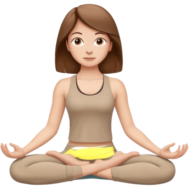 White Girl doing yoga in beige tones and brown hair emoji