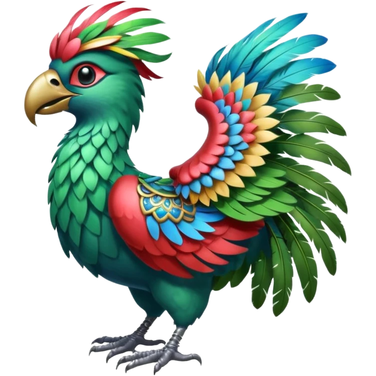 quetzalcoatlas, fantasy creature with quetzal bird head and atlas globe body, colorful and magical emoji