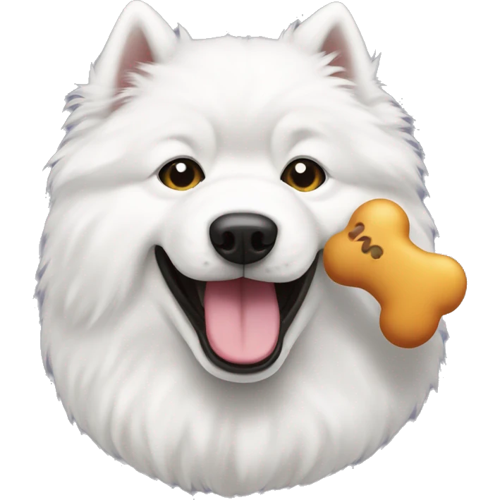Samoyed dog holding toy in mouth emoji