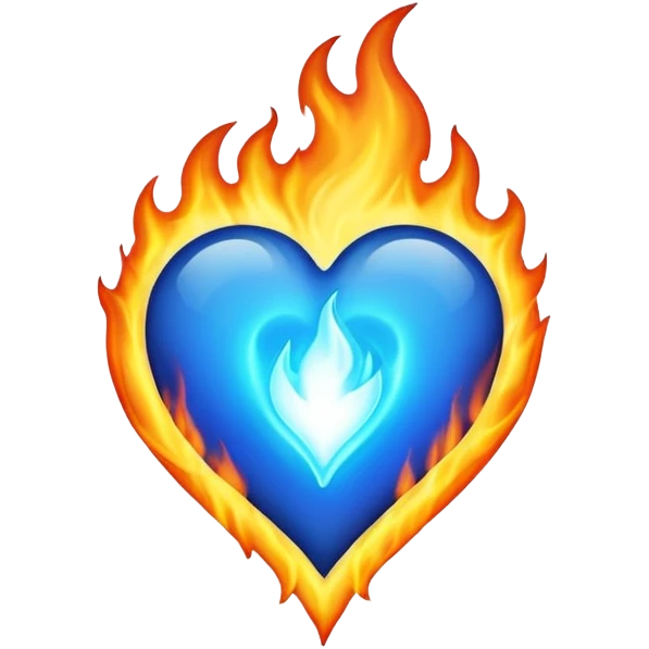 burning blue heart with blue flame emoji