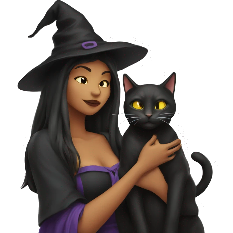 A witch and a cat kissing  emoji